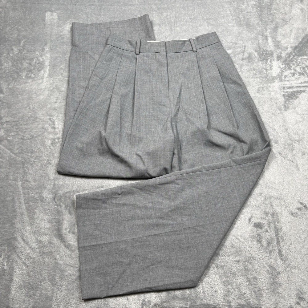 COS Women's Wide Leg Pleated Wool Blend Trousers Gray EU 34 US 2 Tailored